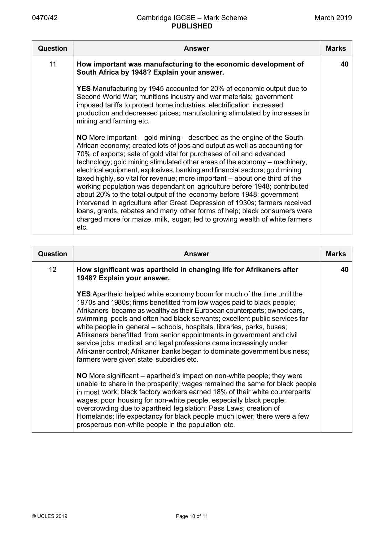 Mark scheme, page 10 of 11