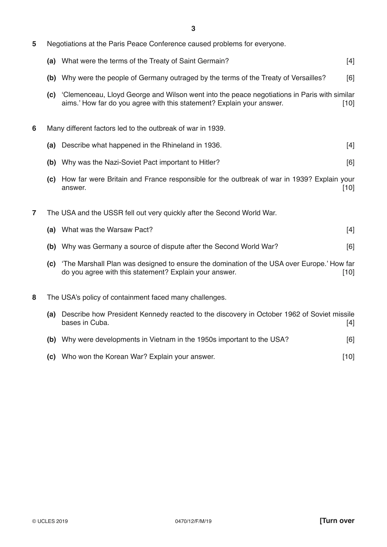 Cambridge IGCSE History 0470 2019 Feb/March Paper 1 · Variant 2 question paper, page 3 of 12