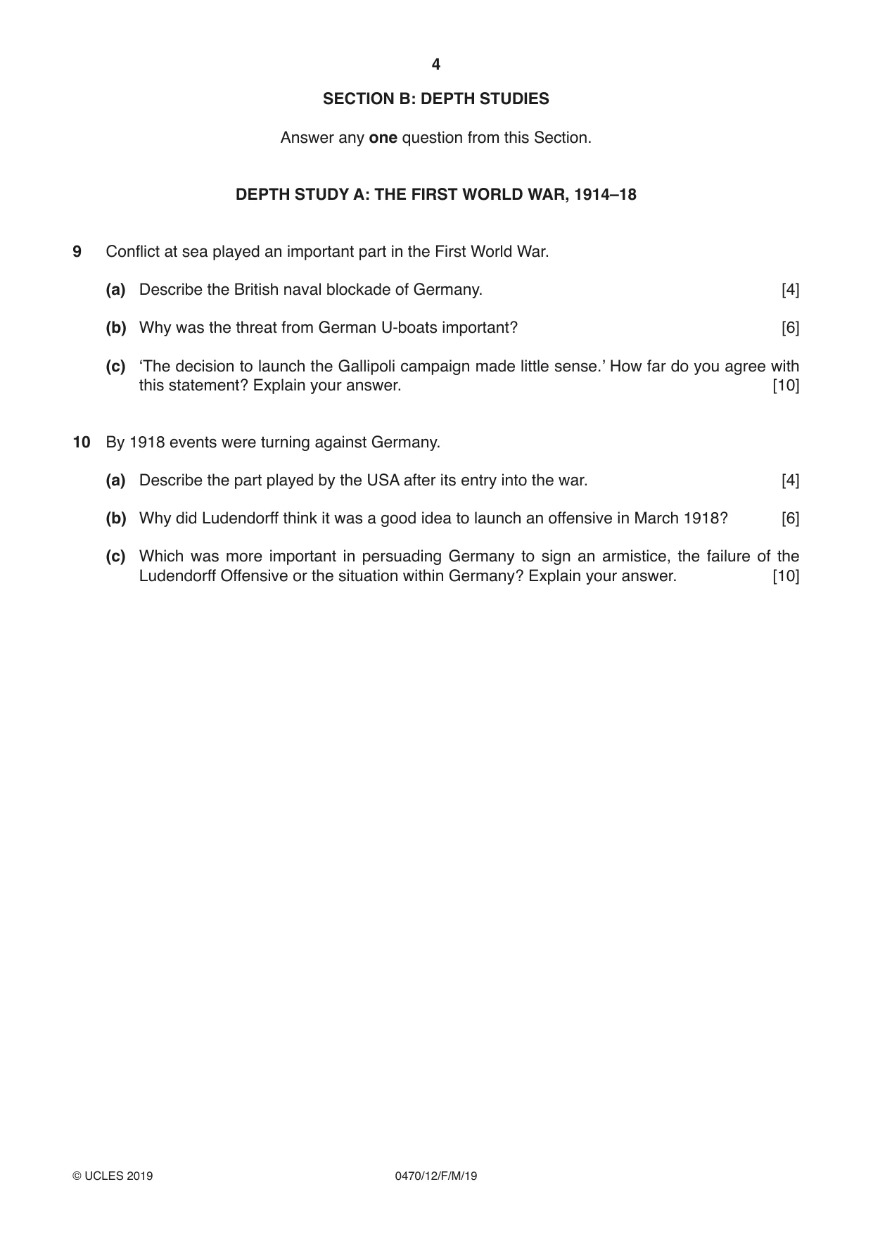 Cambridge IGCSE History 0470 2019 Feb/March Paper 1 · Variant 2 question paper, page 4 of 12
