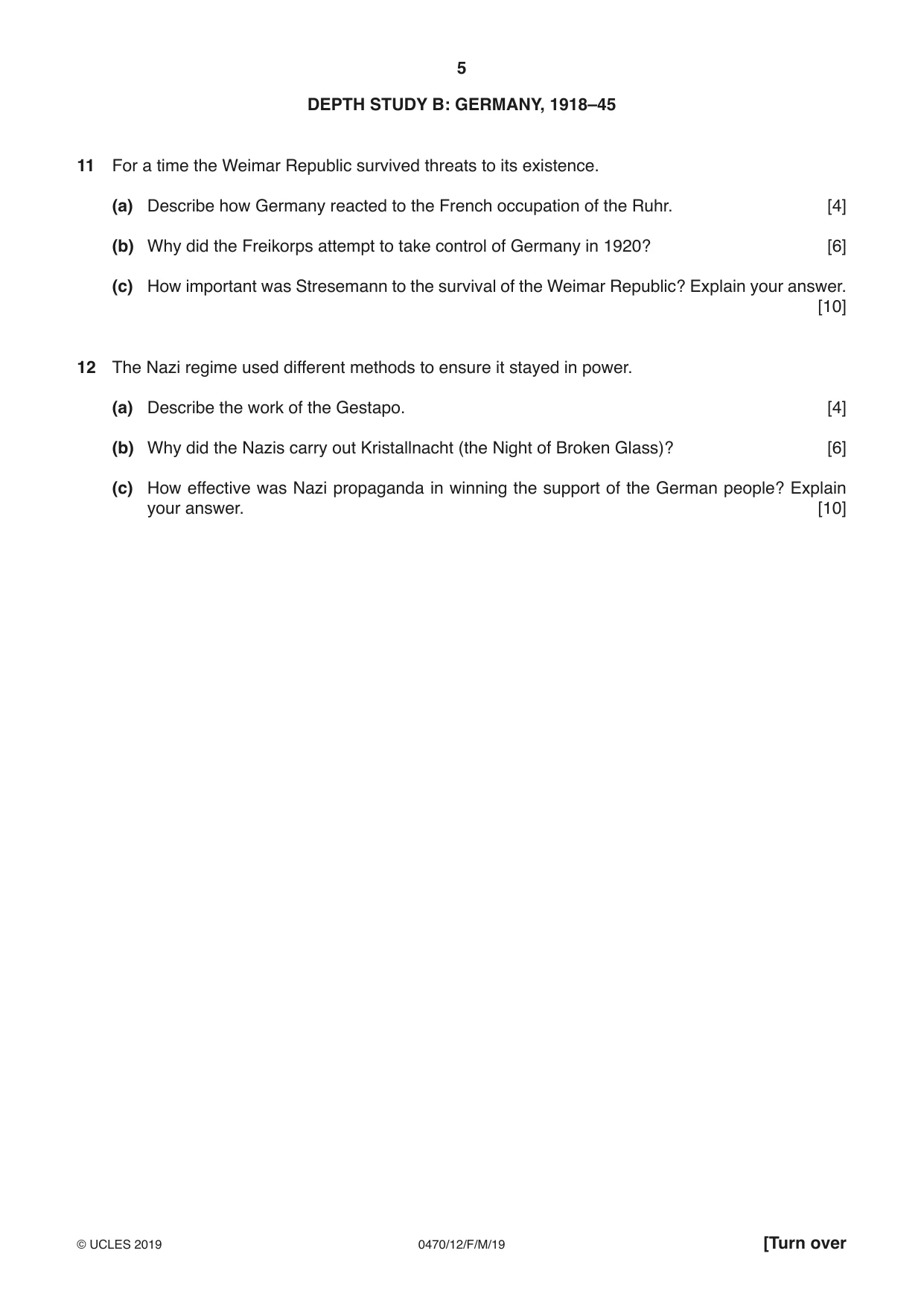 Cambridge IGCSE History 0470 2019 Feb/March Paper 1 · Variant 2 question paper, page 5 of 12