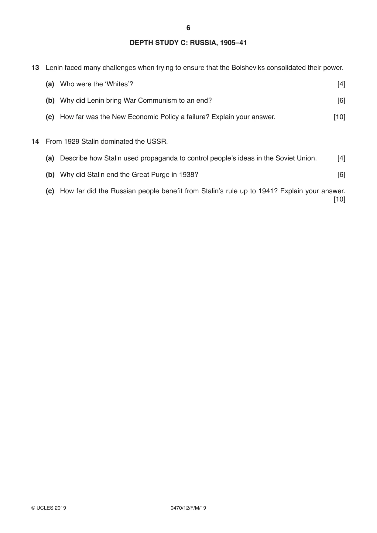 Cambridge IGCSE History 0470 2019 Feb/March Paper 1 · Variant 2 question paper, page 6 of 12