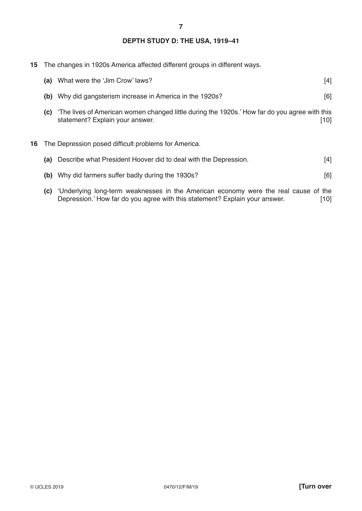 Cambridge IGCSE History 0470 2019 Feb/March Paper 1 · Variant 2 question paper, page 7 of 12