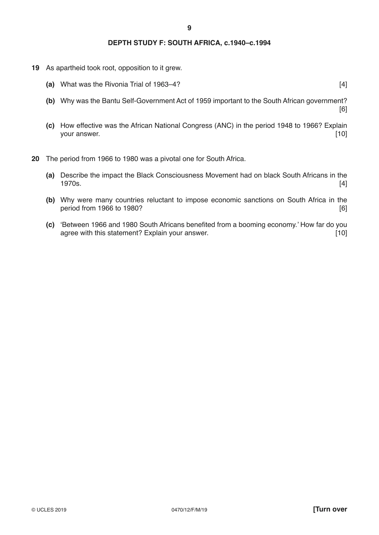 Cambridge IGCSE History 0470 2019 Feb/March Paper 1 · Variant 2 question paper, page 9 of 12