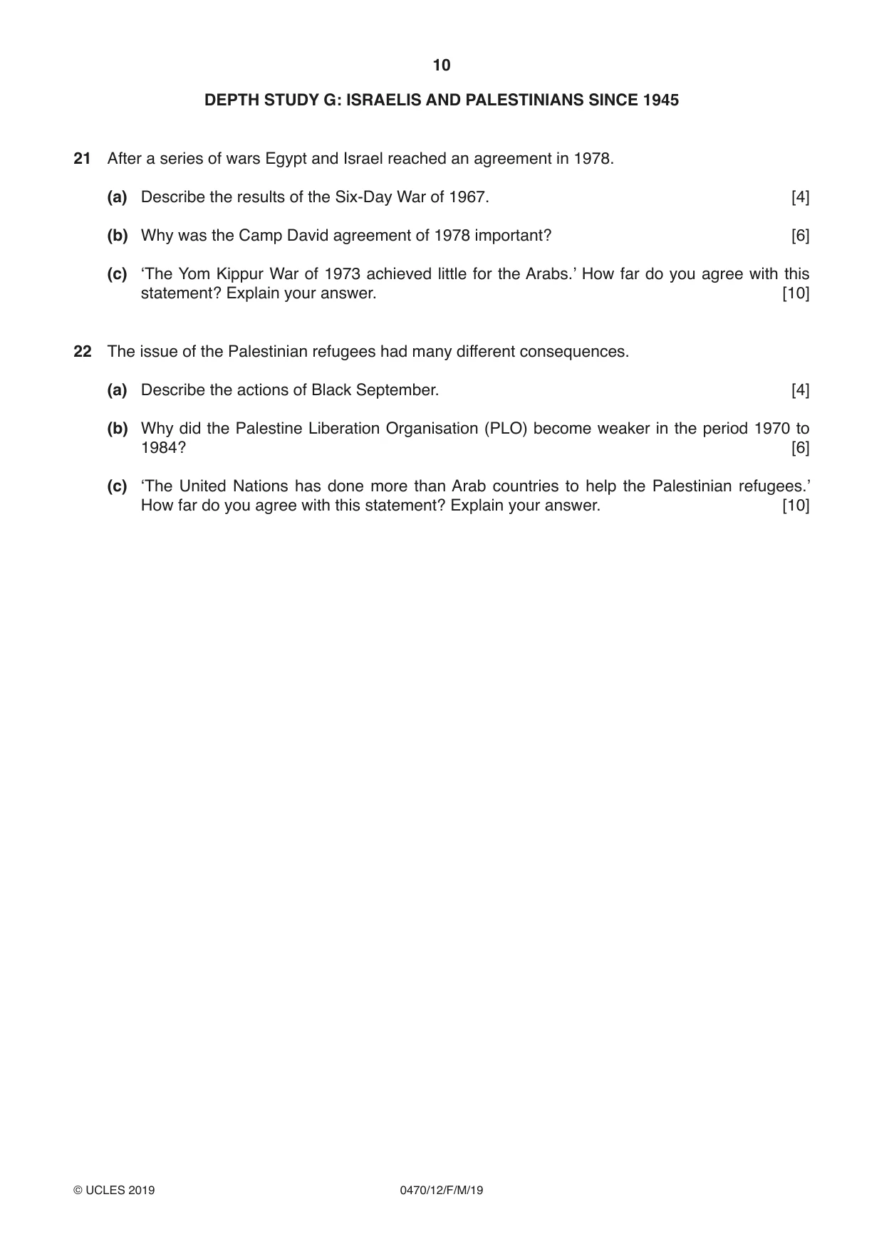 Cambridge IGCSE History 0470 2019 Feb/March Paper 1 · Variant 2 question paper, page 10 of 12