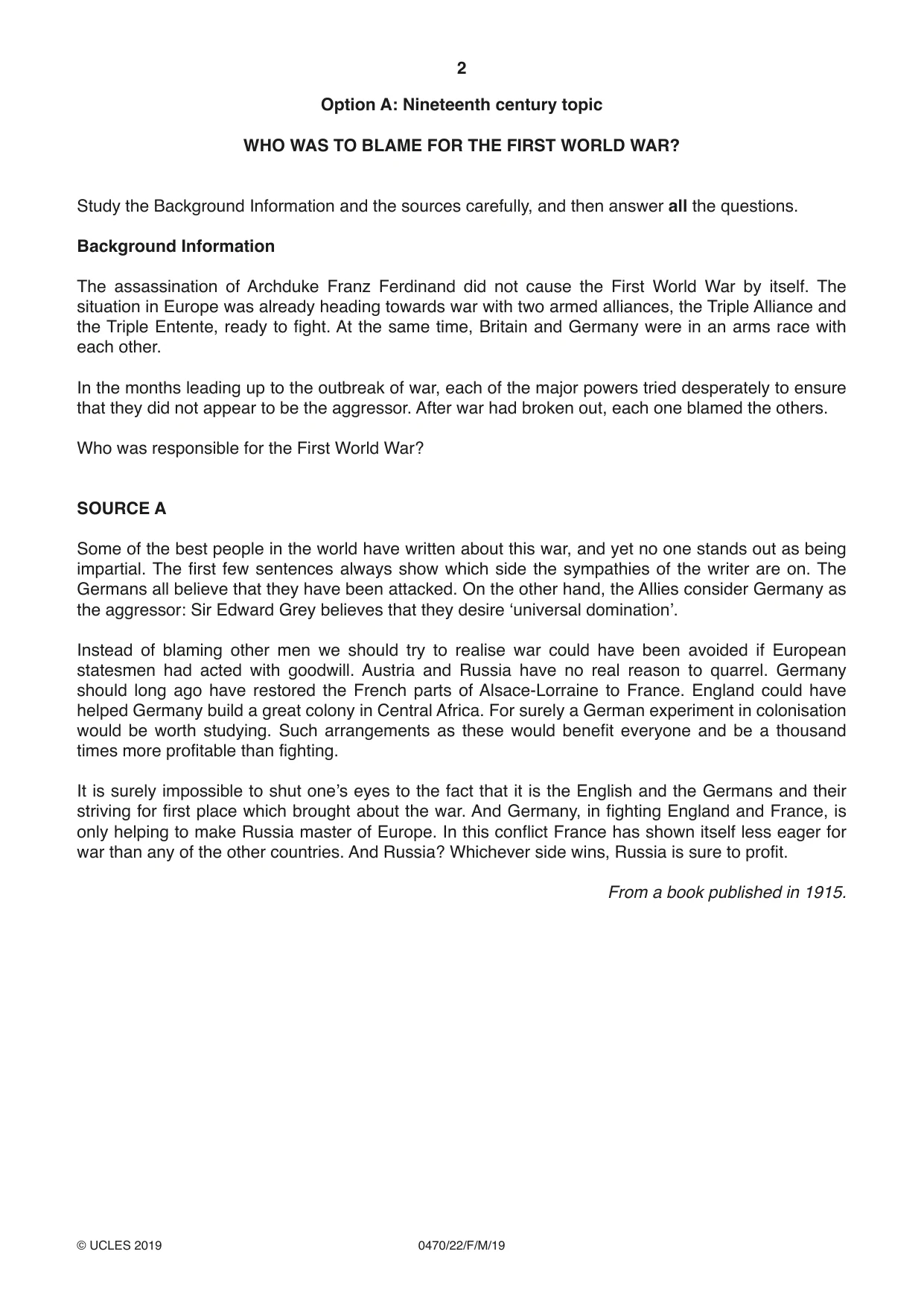 Cambridge IGCSE History 0470 2019 Feb/March Paper 2 · Variant 2 question paper, page 2 of 16