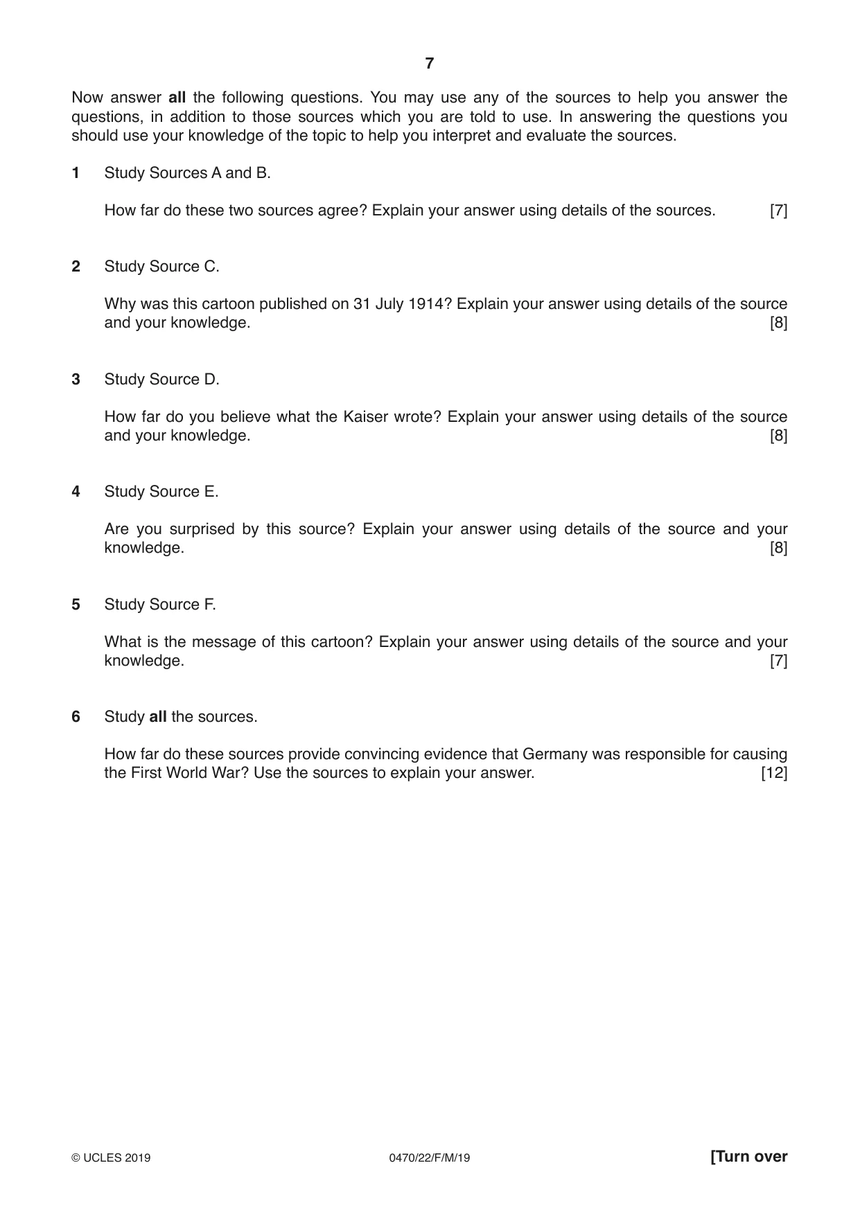 Cambridge IGCSE History 0470 2019 Feb/March Paper 2 · Variant 2 question paper, page 7 of 16