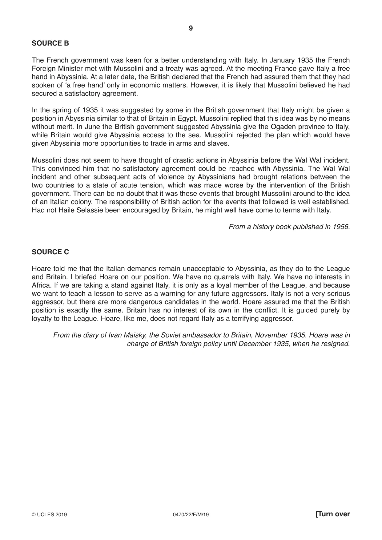Cambridge IGCSE History 0470 2019 Feb/March Paper 2 · Variant 2 question paper, page 9 of 16