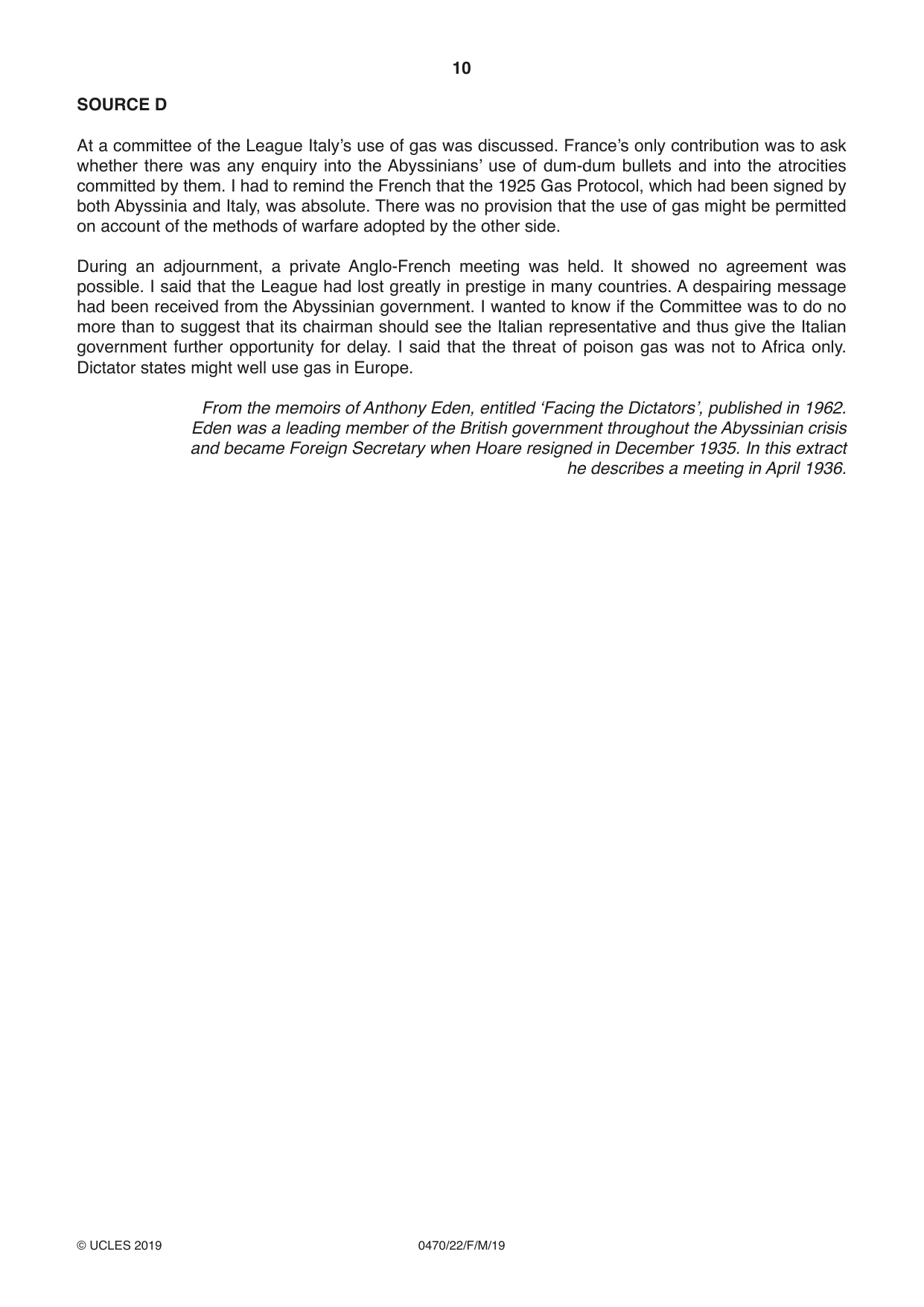 Cambridge IGCSE History 0470 2019 Feb/March Paper 2 · Variant 2 question paper, page 10 of 16