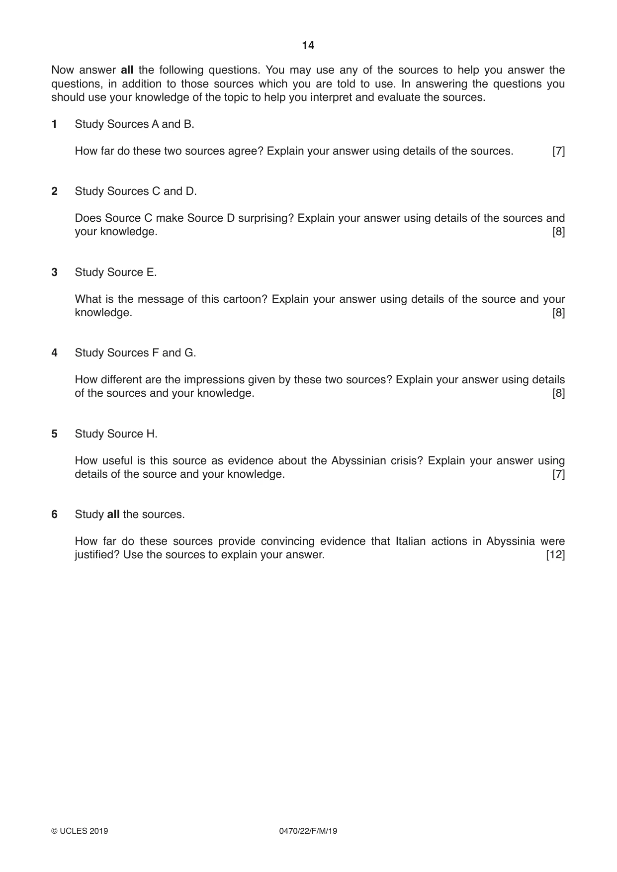 Cambridge IGCSE History 0470 2019 Feb/March Paper 2 · Variant 2 question paper, page 14 of 16