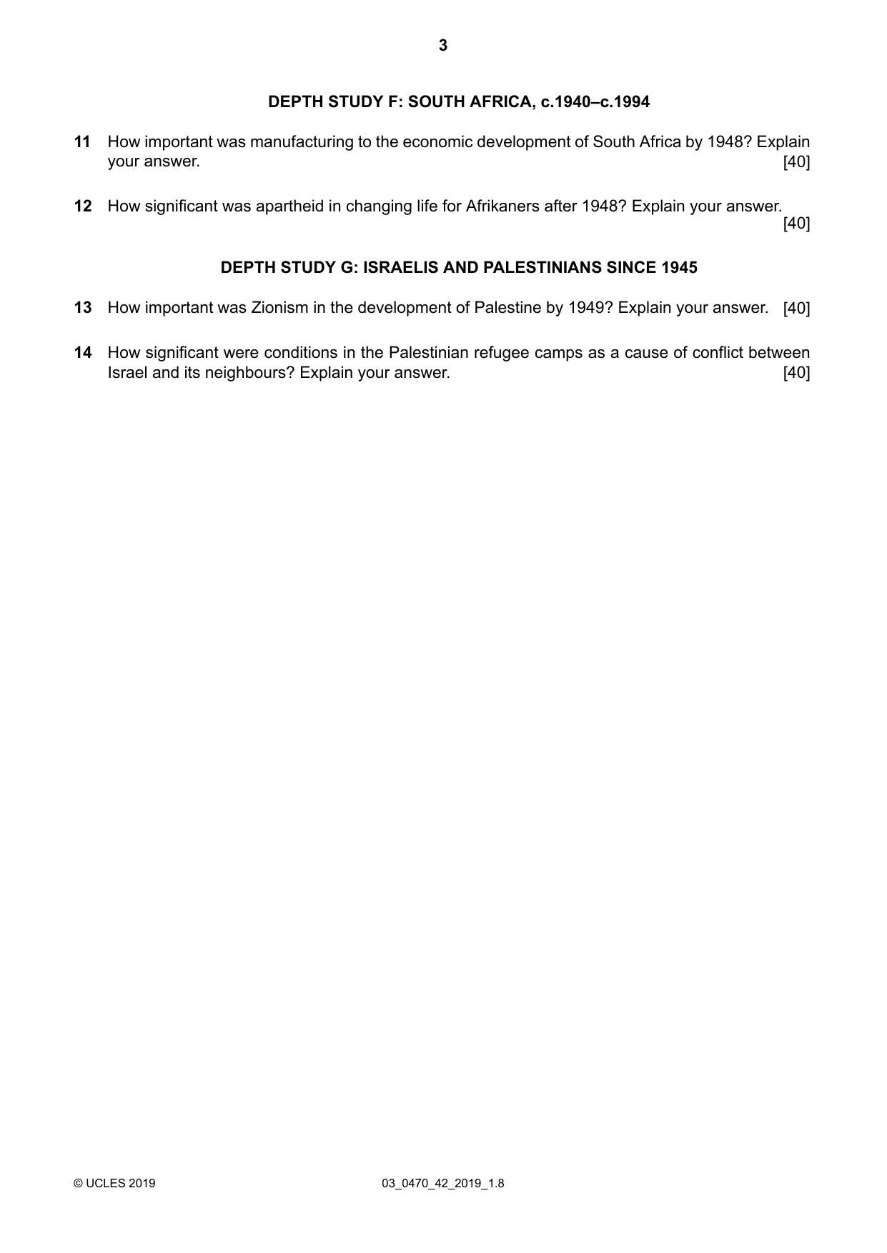 Cambridge IGCSE History 0470 2019 Feb/March Paper 4 · Variant 2 question paper, page 3 of 4