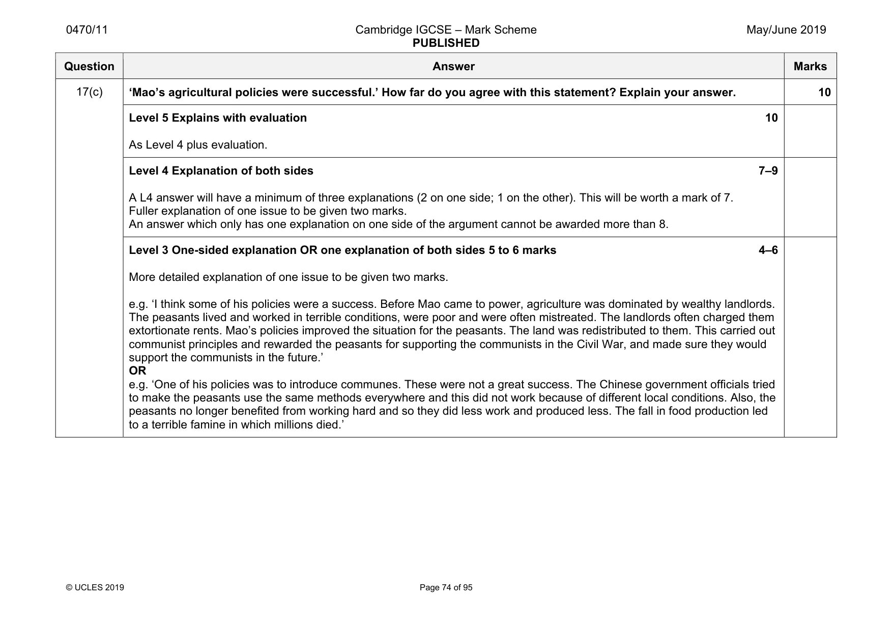 Mark scheme, page 74 of 95