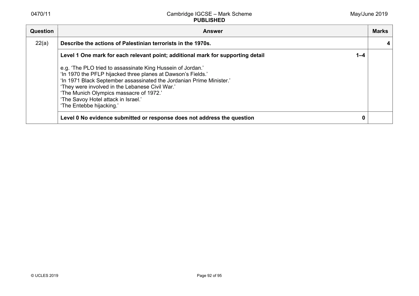 Mark scheme, page 92 of 95