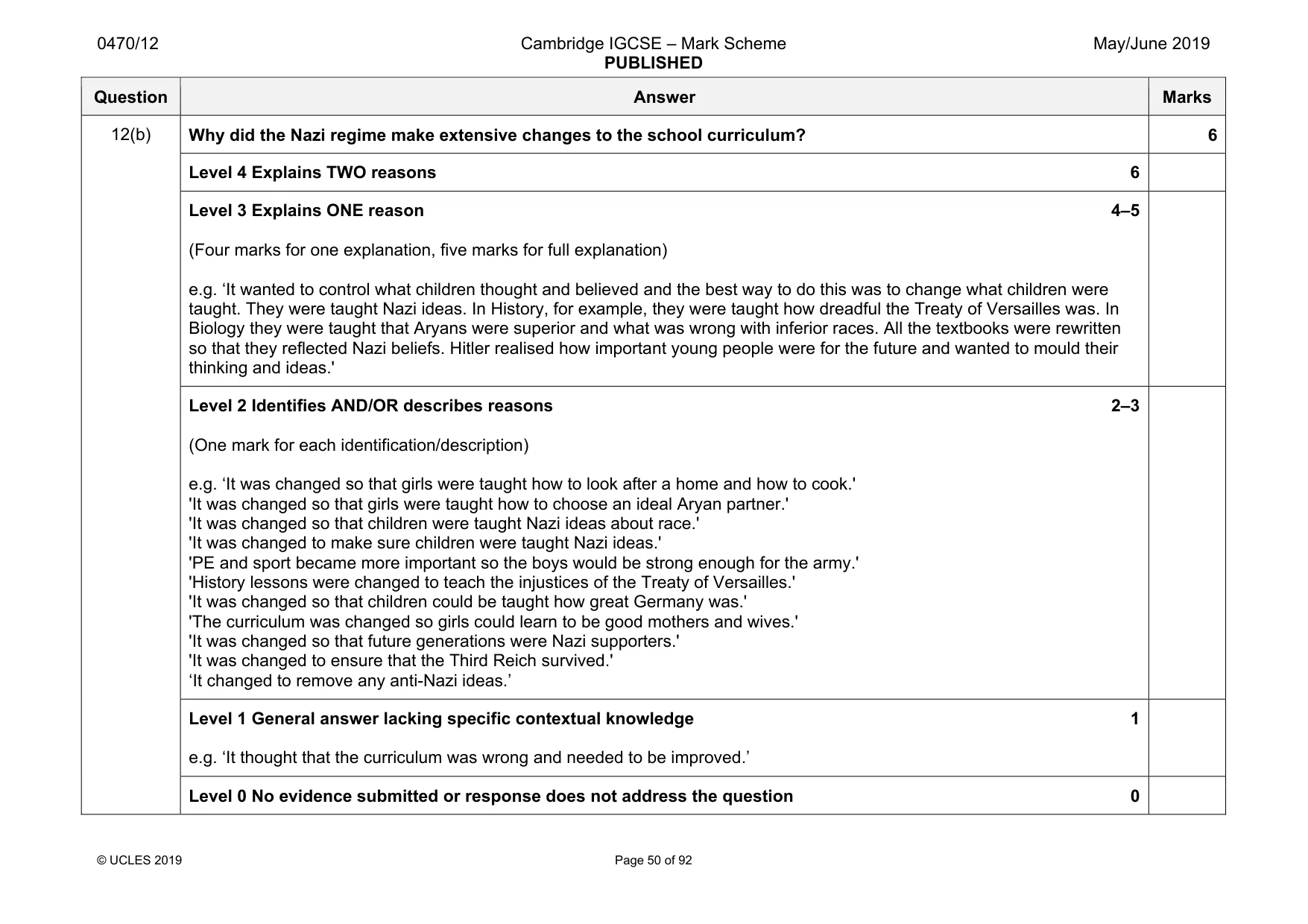 Mark scheme, page 50 of 92