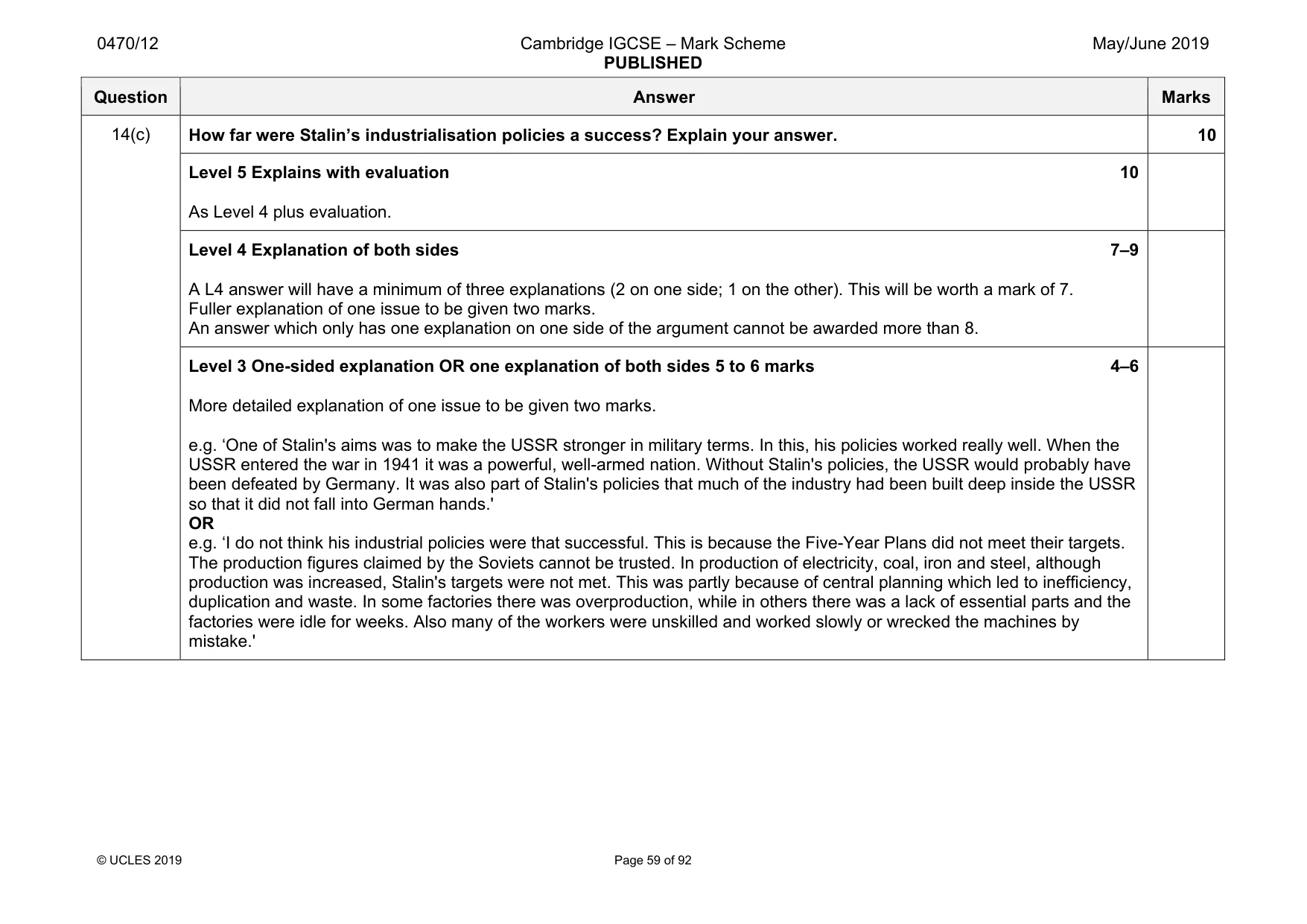 Mark scheme, page 59 of 92