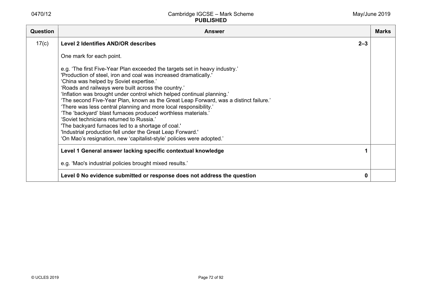 Mark scheme, page 72 of 92