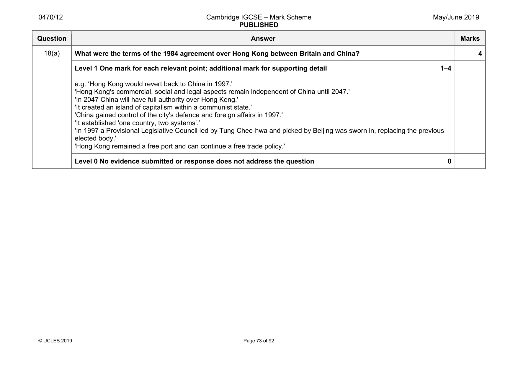 Mark scheme, page 73 of 92