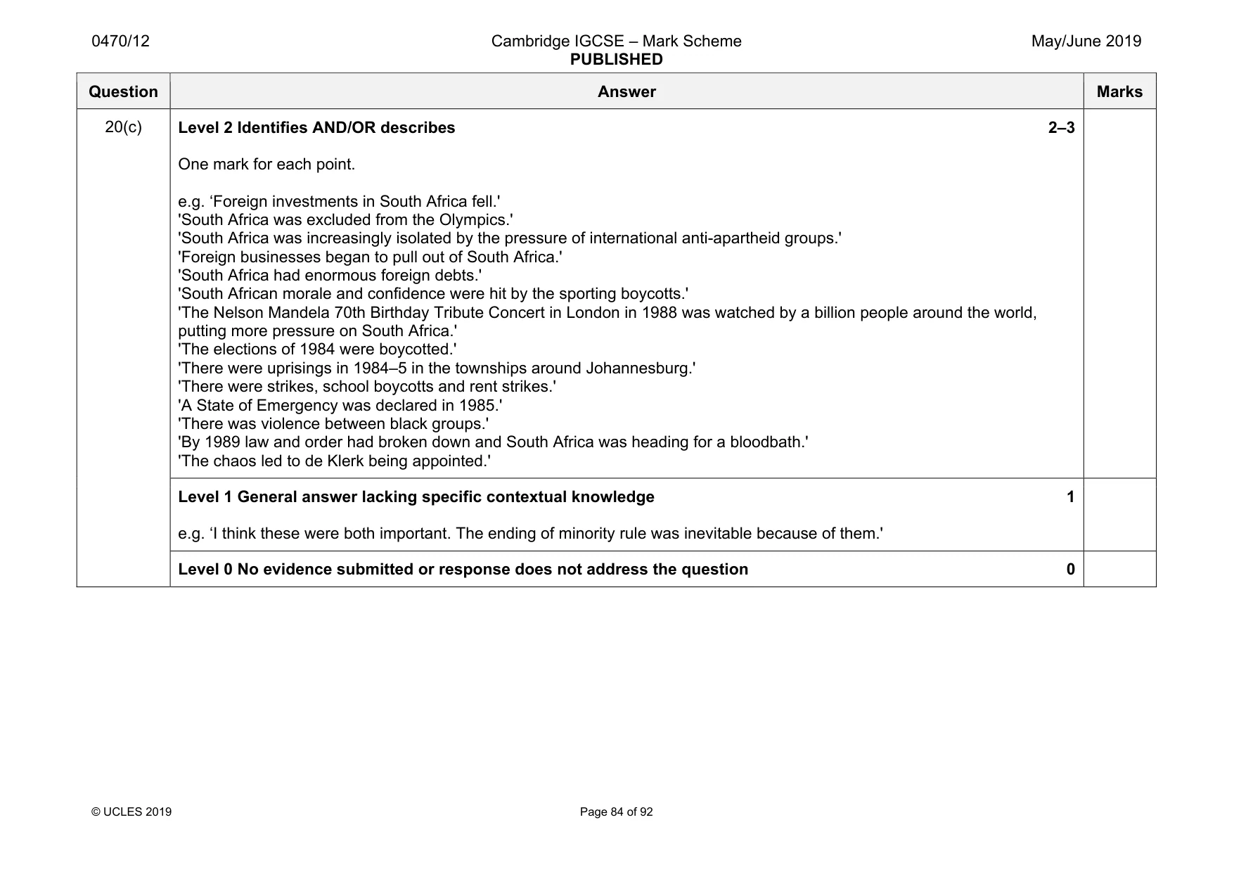 Mark scheme, page 84 of 92