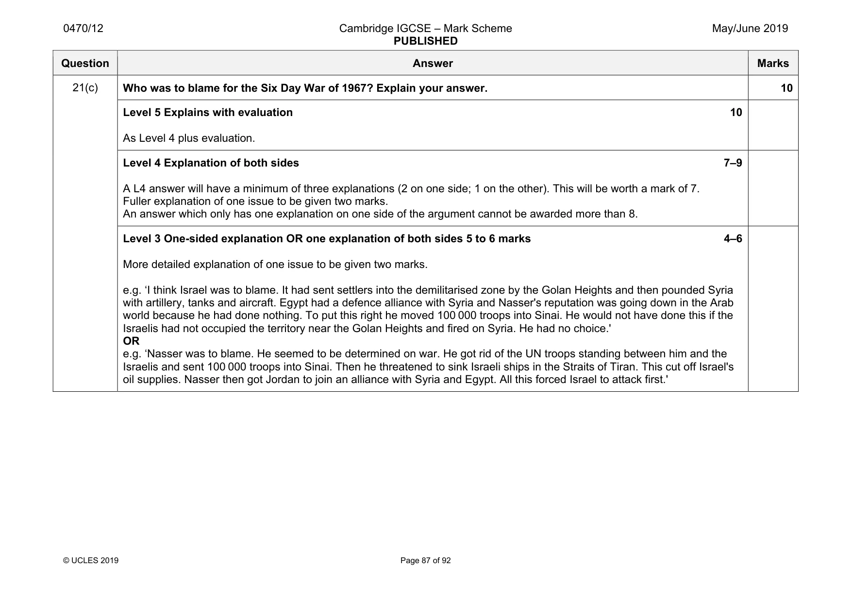 Mark scheme, page 87 of 92