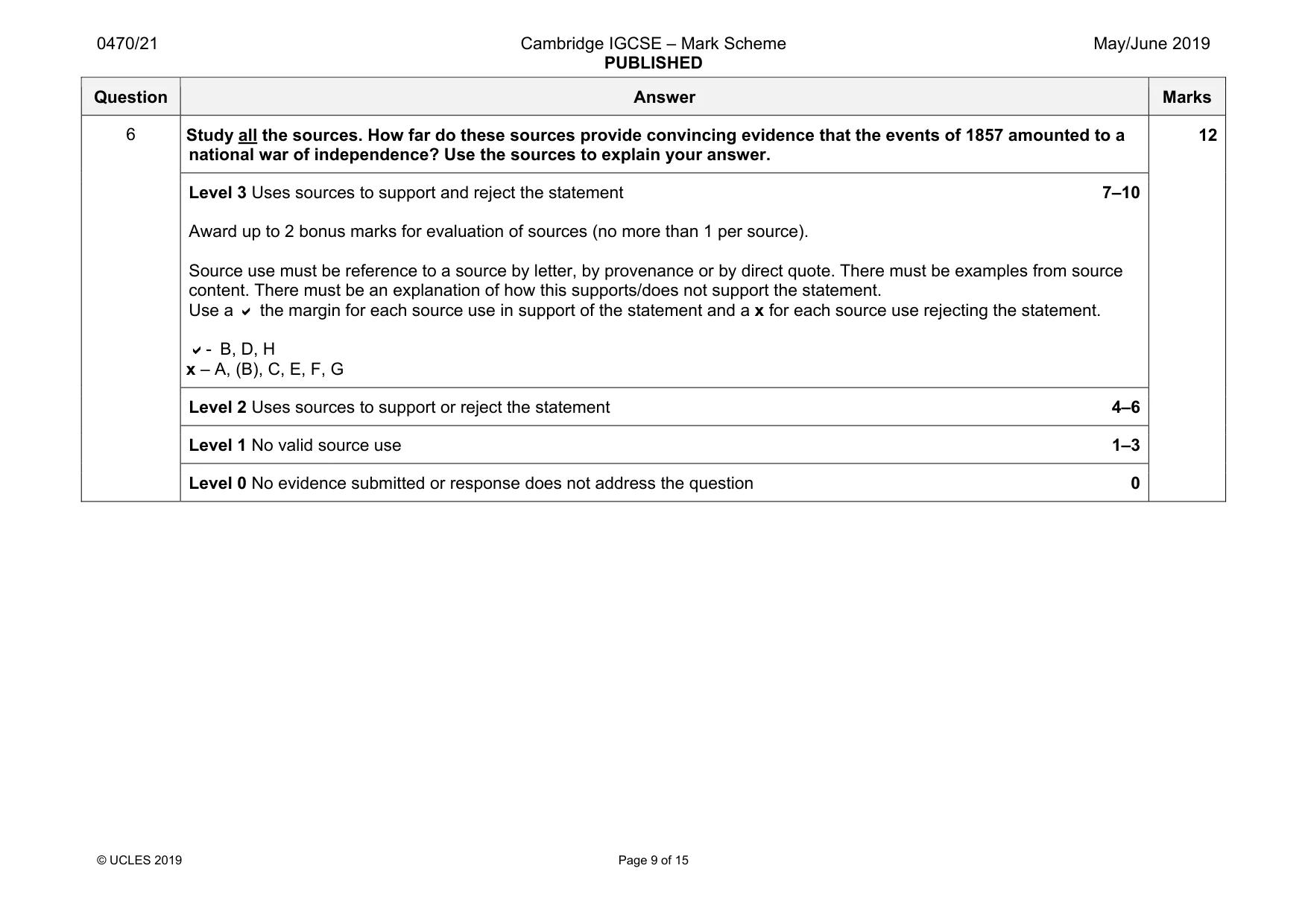 Mark scheme, page 9 of 15