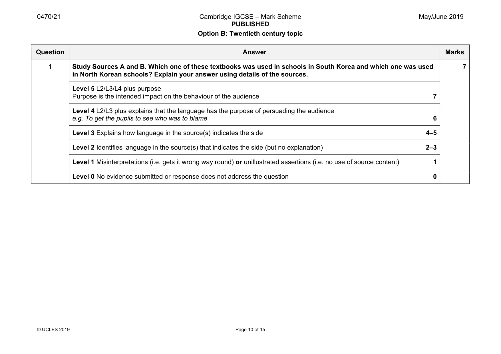 Mark scheme, page 10 of 15