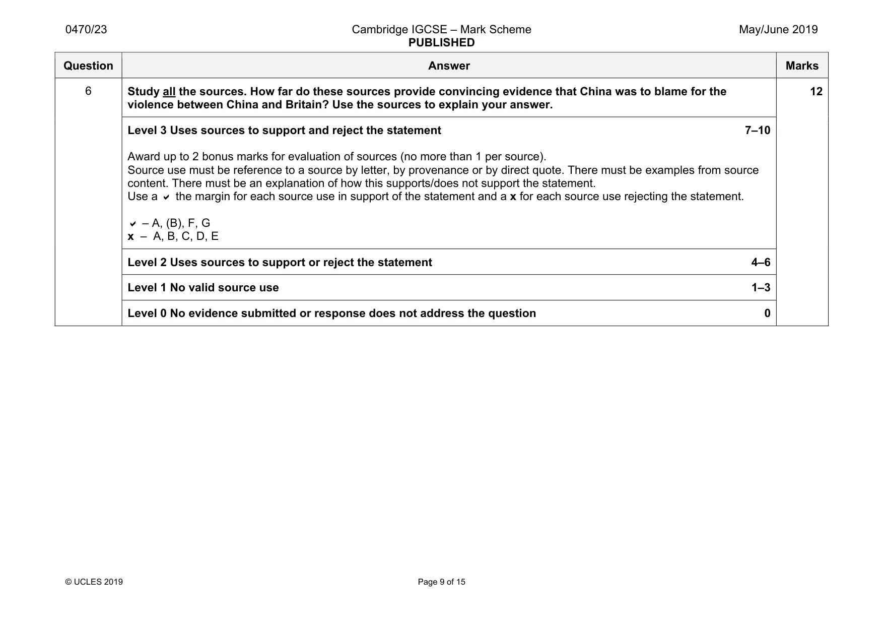 Mark scheme, page 9 of 15