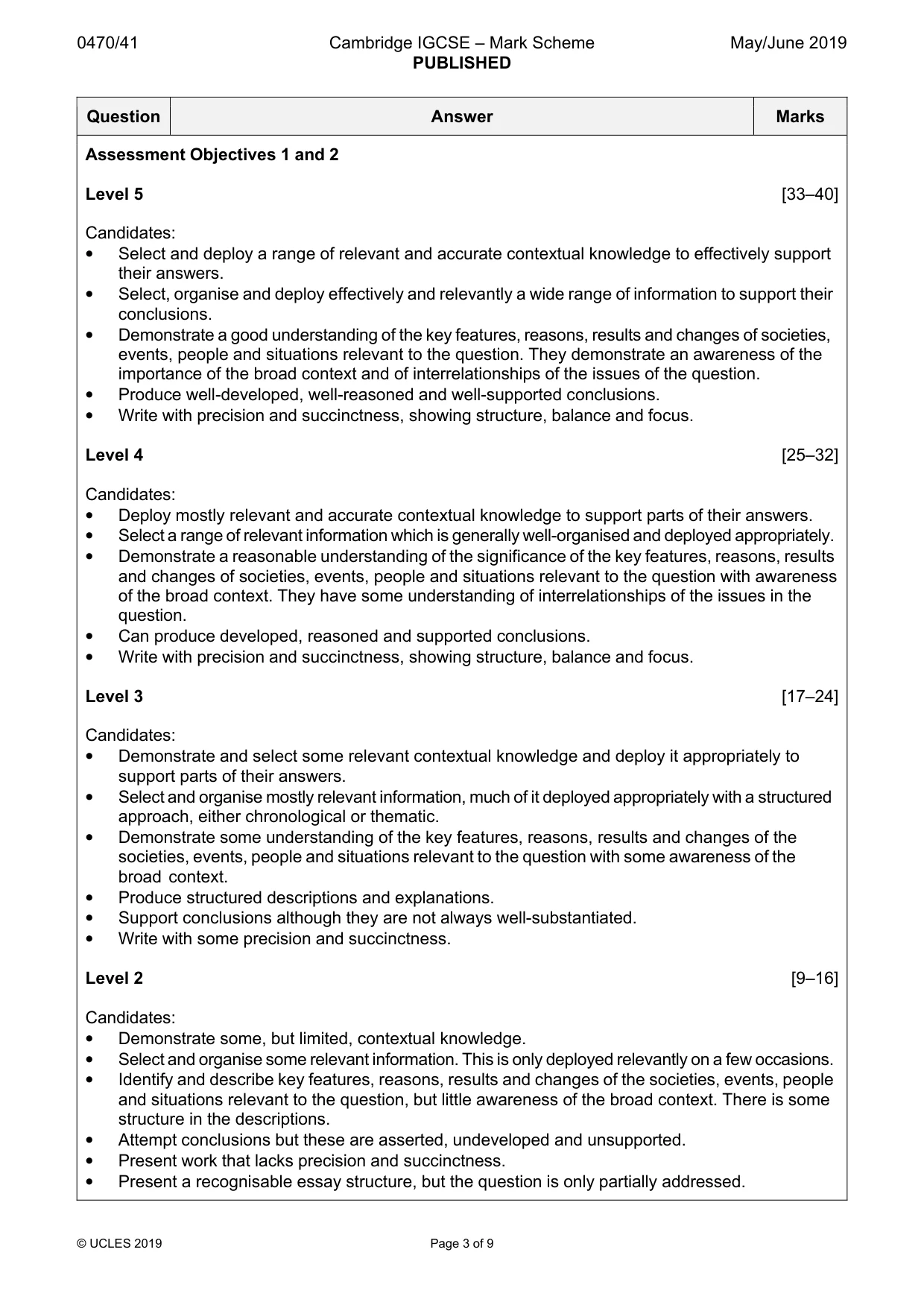 Mark scheme, page 3 of 9
