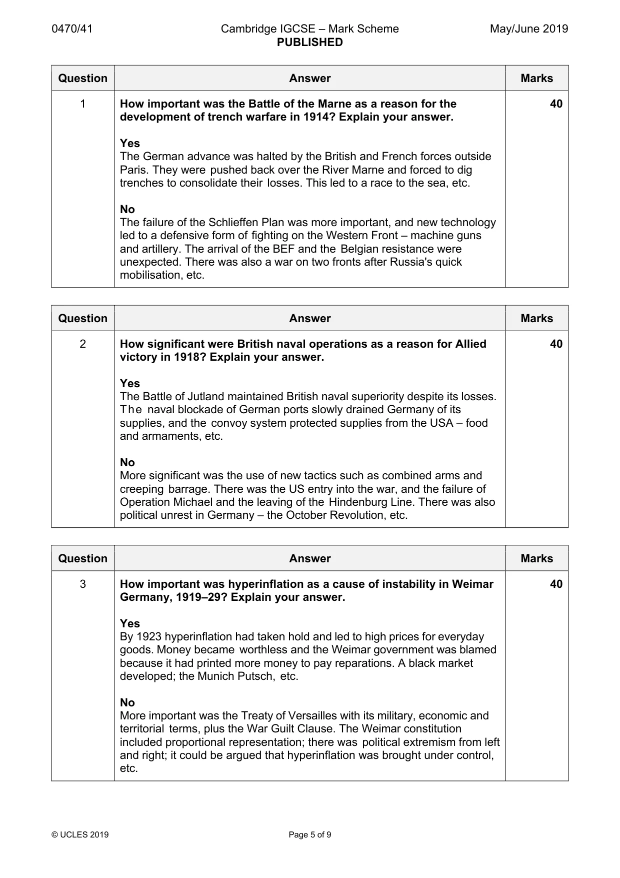 Mark scheme, page 5 of 9