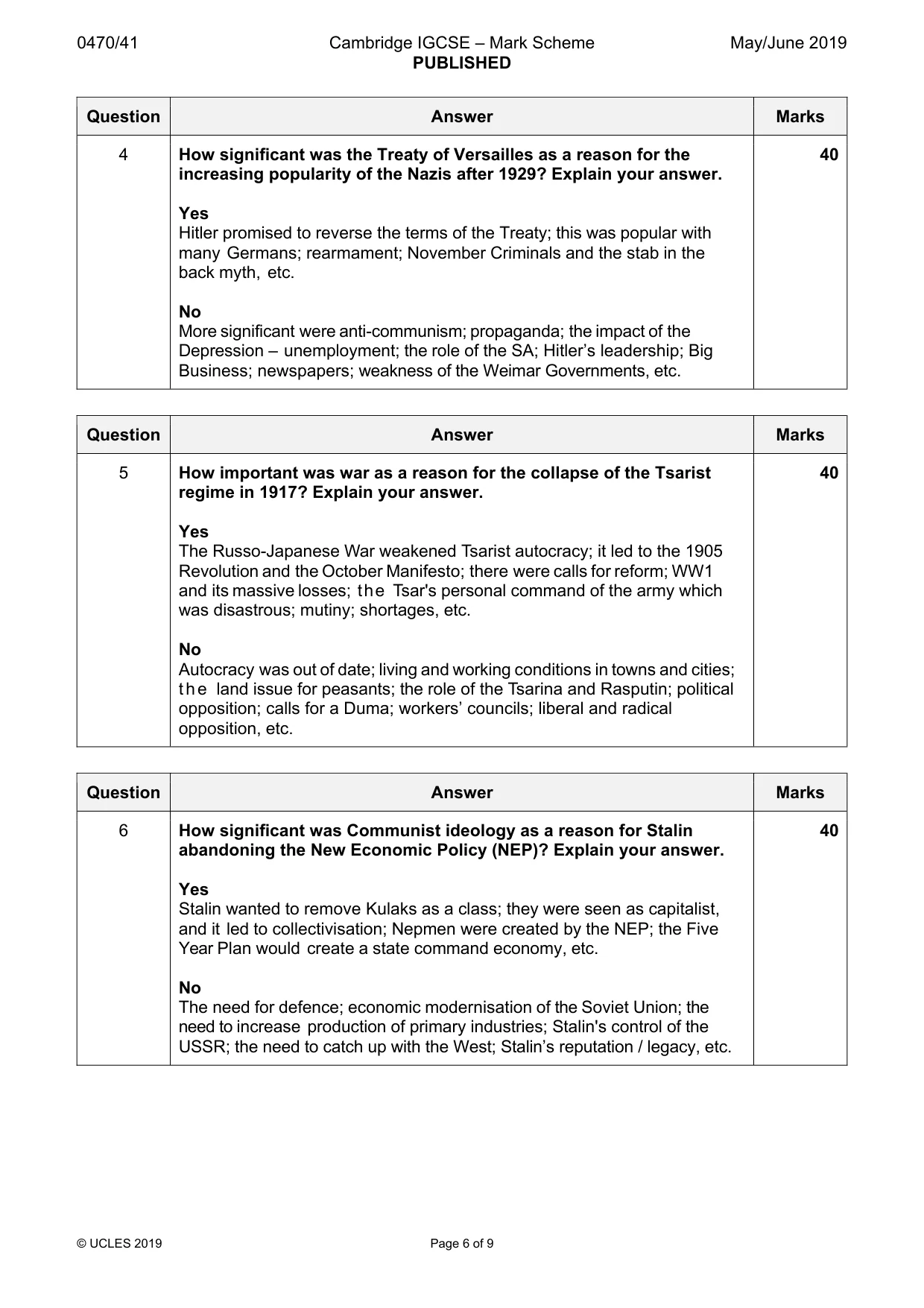 Mark scheme, page 6 of 9
