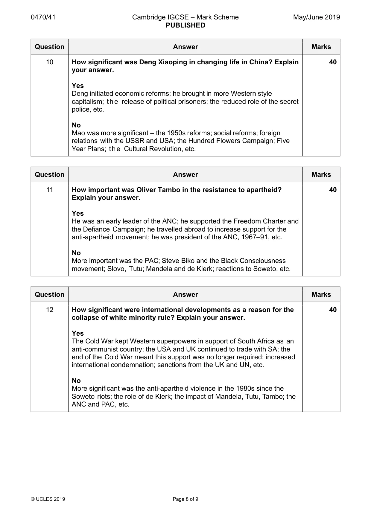 Mark scheme, page 8 of 9