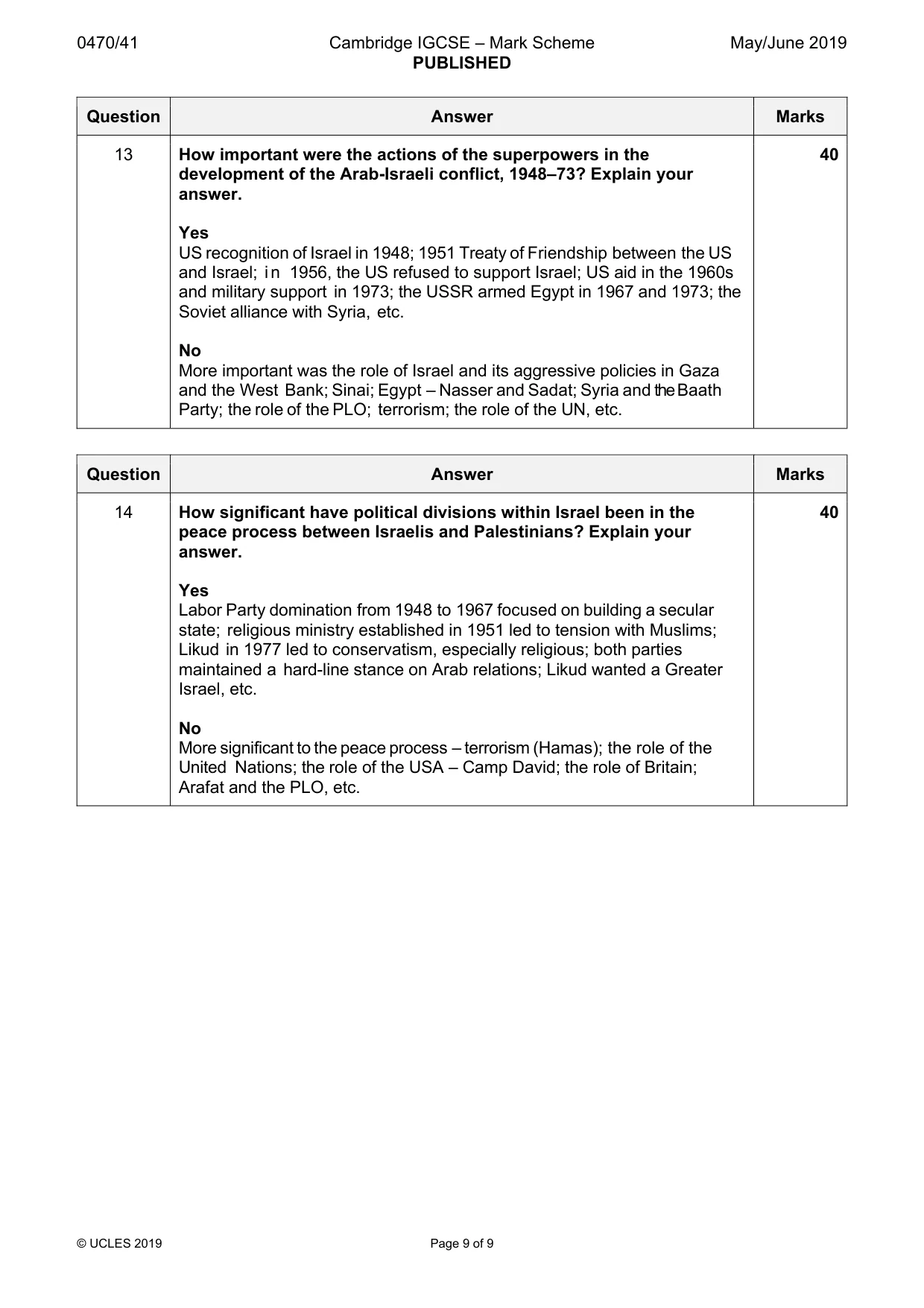 Mark scheme, page 9 of 9