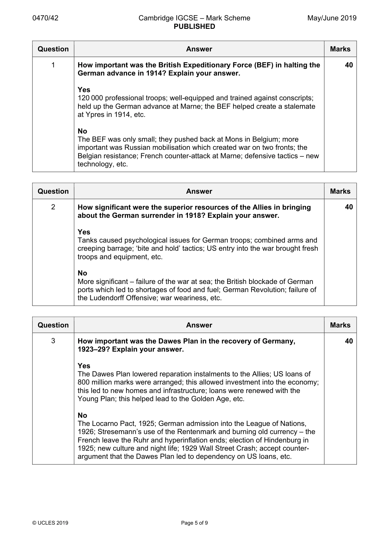 Mark scheme, page 5 of 9