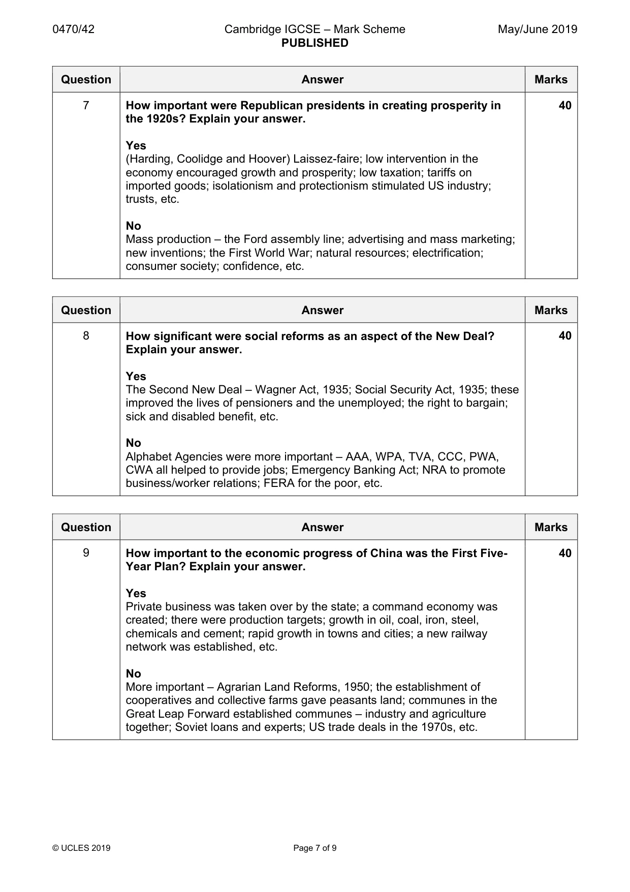 Mark scheme, page 7 of 9