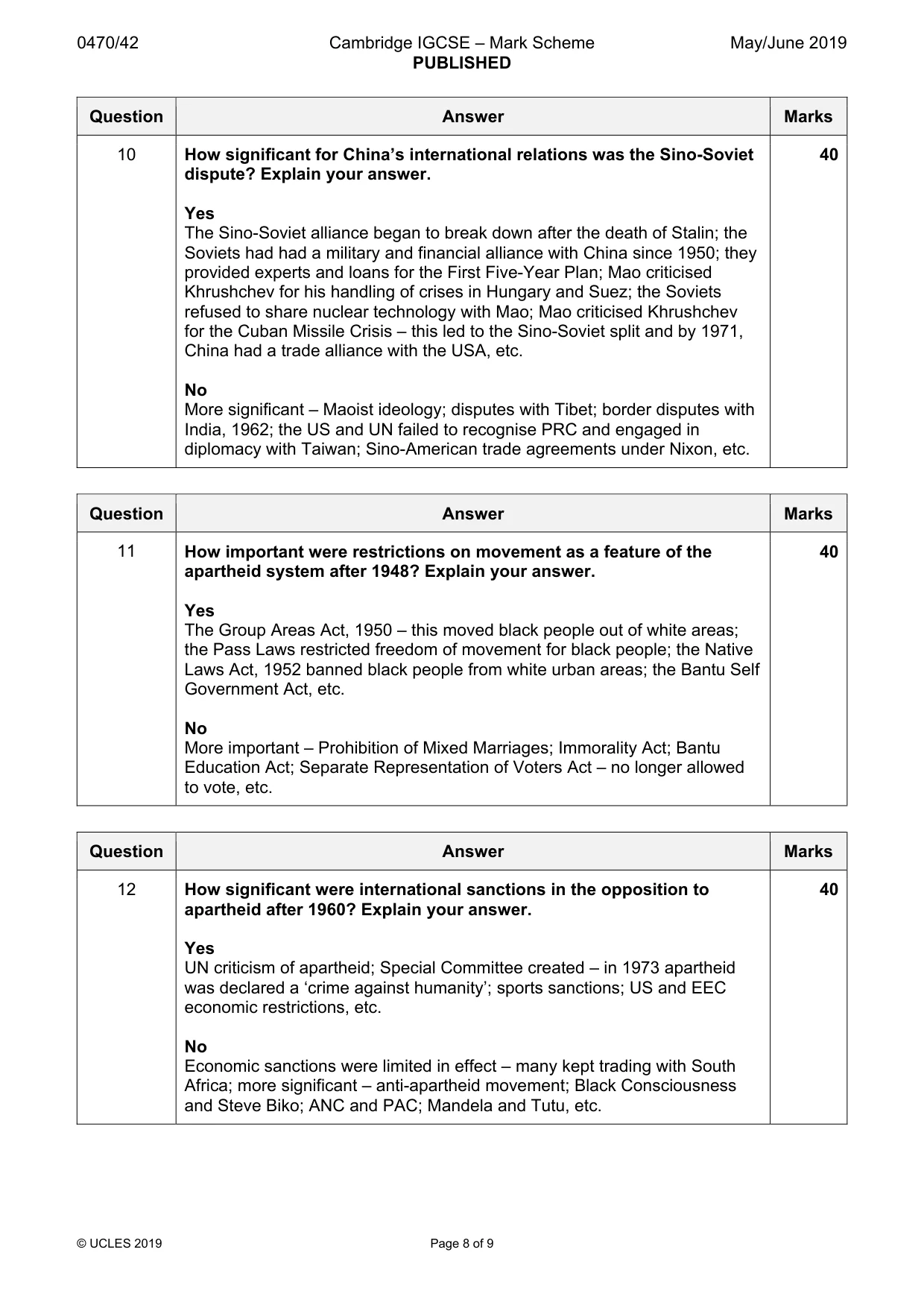 Mark scheme, page 8 of 9