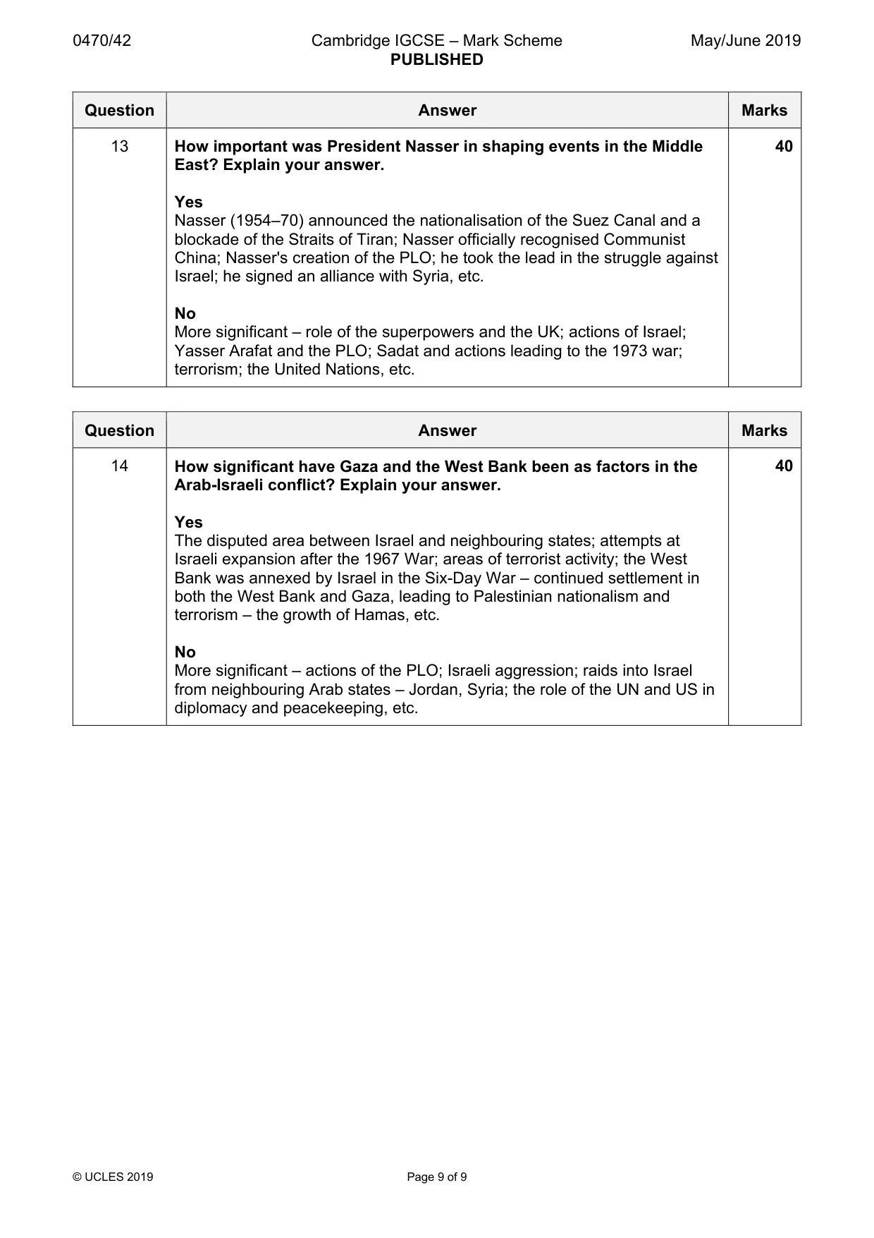 Mark scheme, page 9 of 9