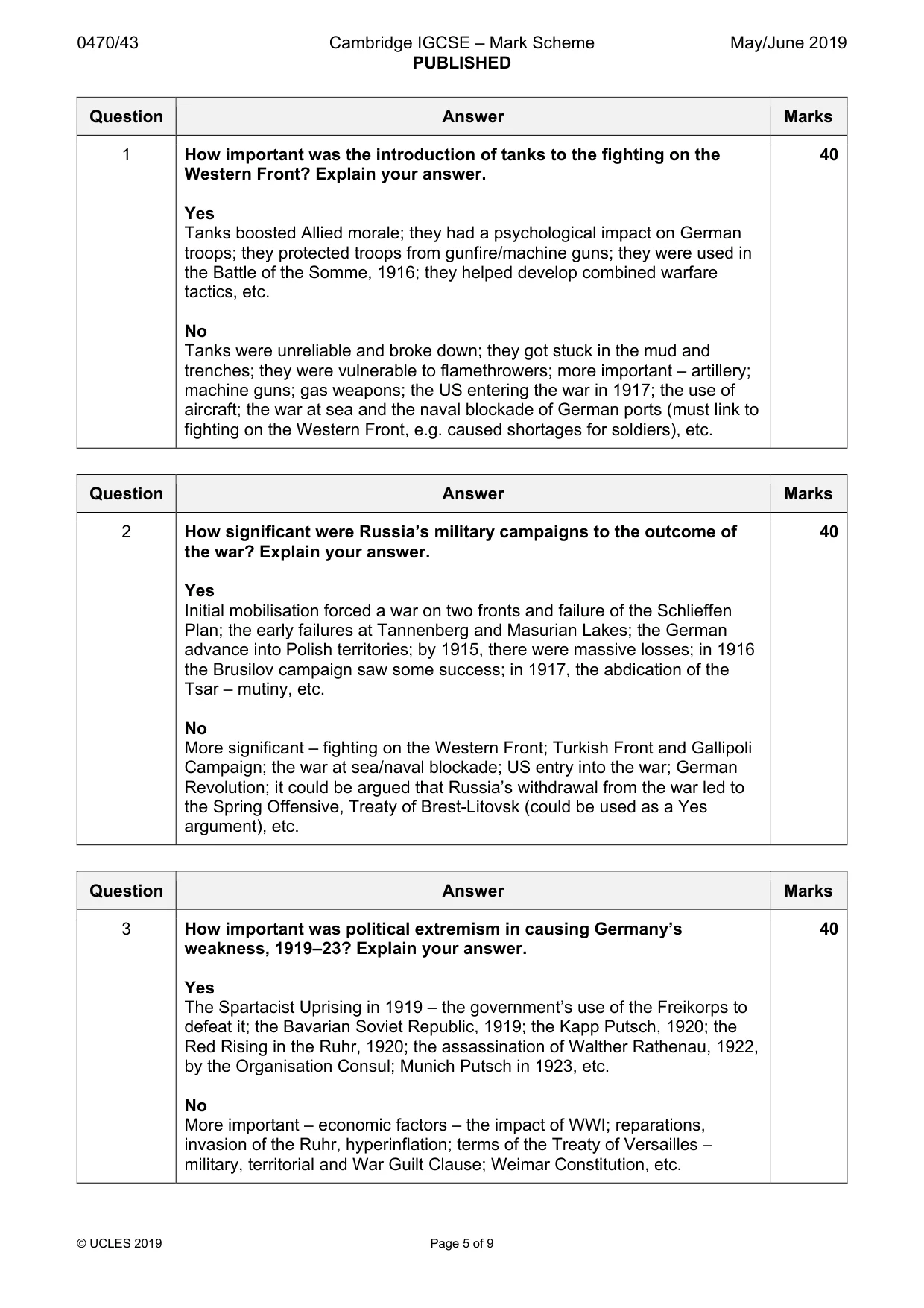 Mark scheme, page 5 of 9