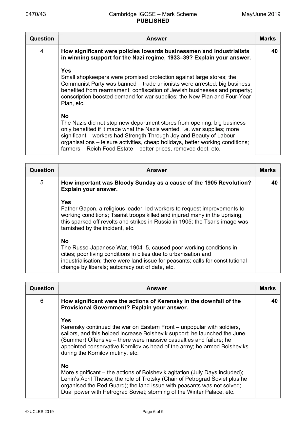 Mark scheme, page 6 of 9