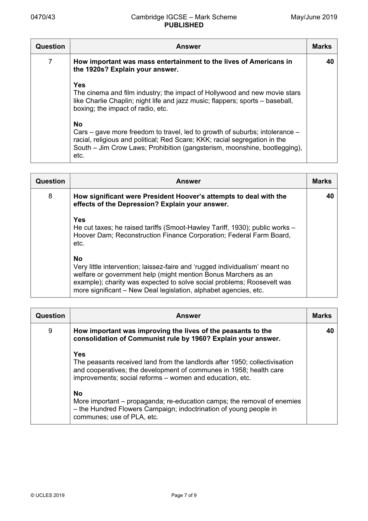 Mark scheme, page 7 of 9
