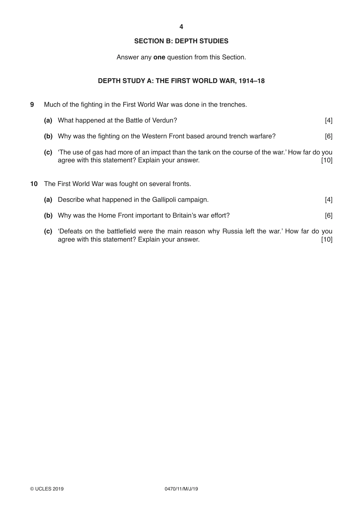Cambridge IGCSE History 0470 2019 May/June Paper 1 · Variant 1 question paper, page 4 of 12