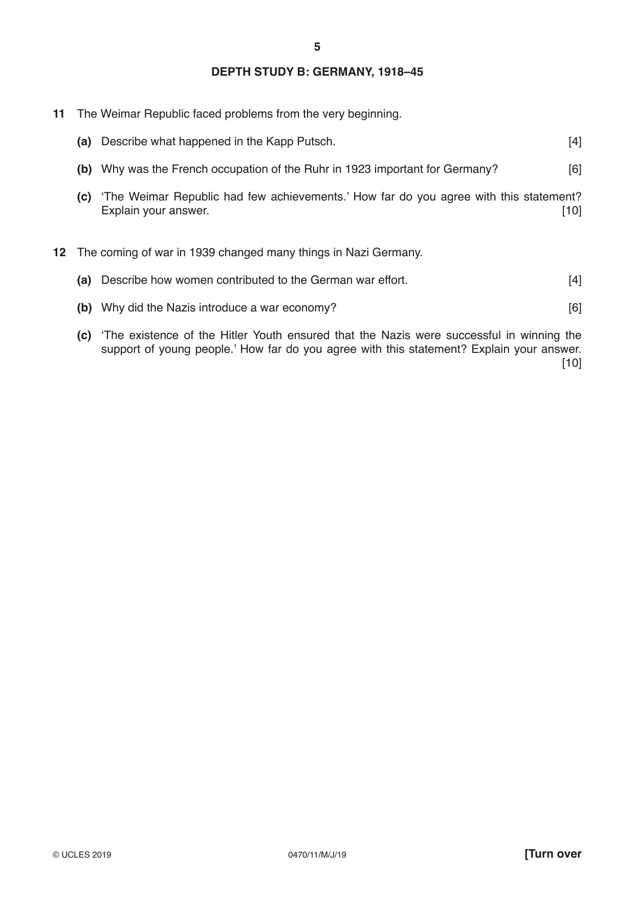 Cambridge IGCSE History 0470 2019 May/June Paper 1 · Variant 1 question paper, page 5 of 12