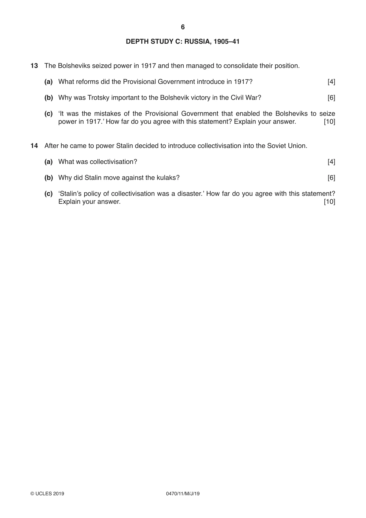 Cambridge IGCSE History 0470 2019 May/June Paper 1 · Variant 1 question paper, page 6 of 12
