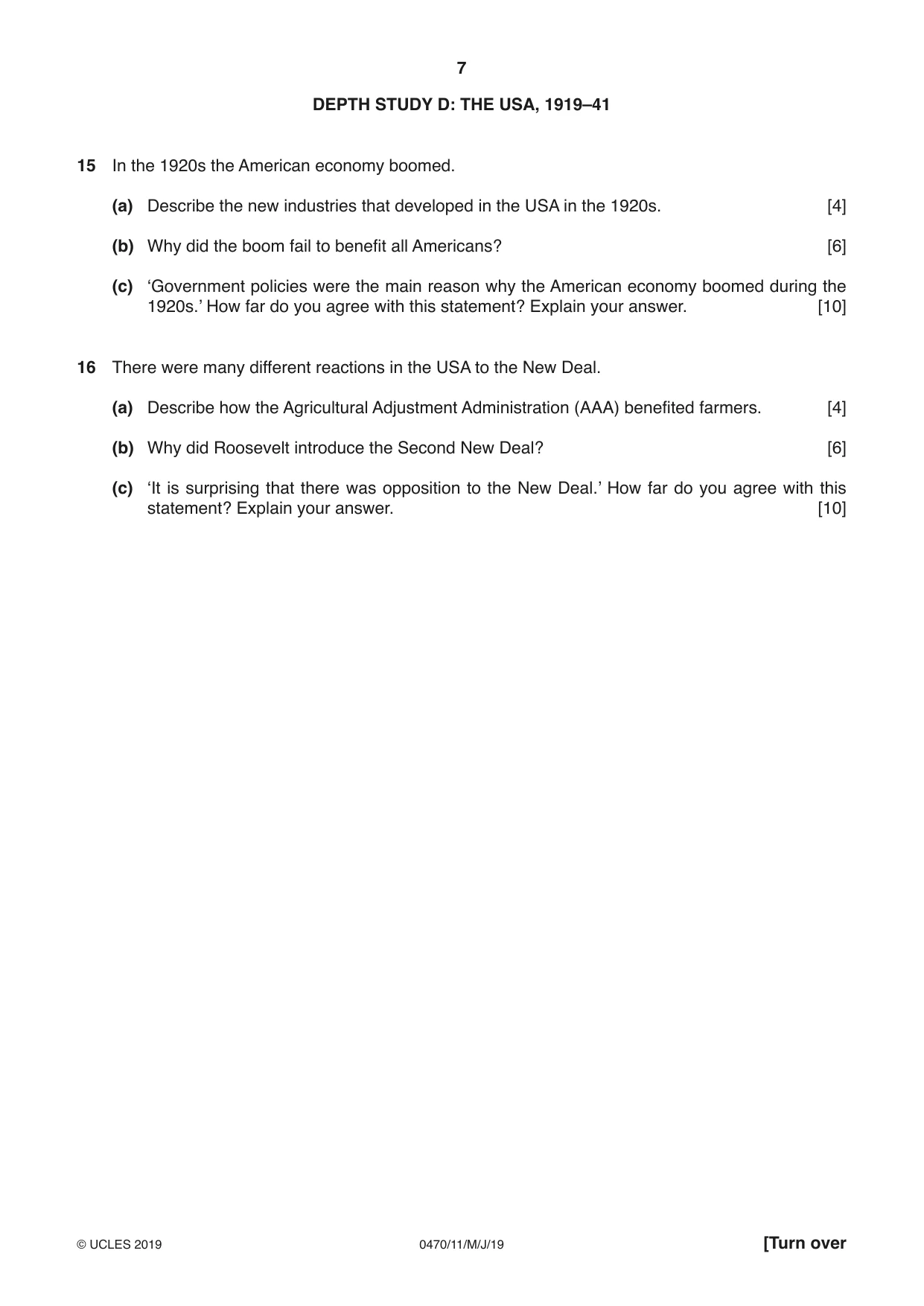 Cambridge IGCSE History 0470 2019 May/June Paper 1 · Variant 1 question paper, page 7 of 12