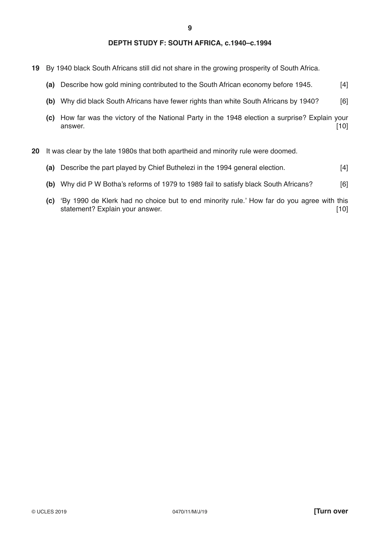 Cambridge IGCSE History 0470 2019 May/June Paper 1 · Variant 1 question paper, page 9 of 12