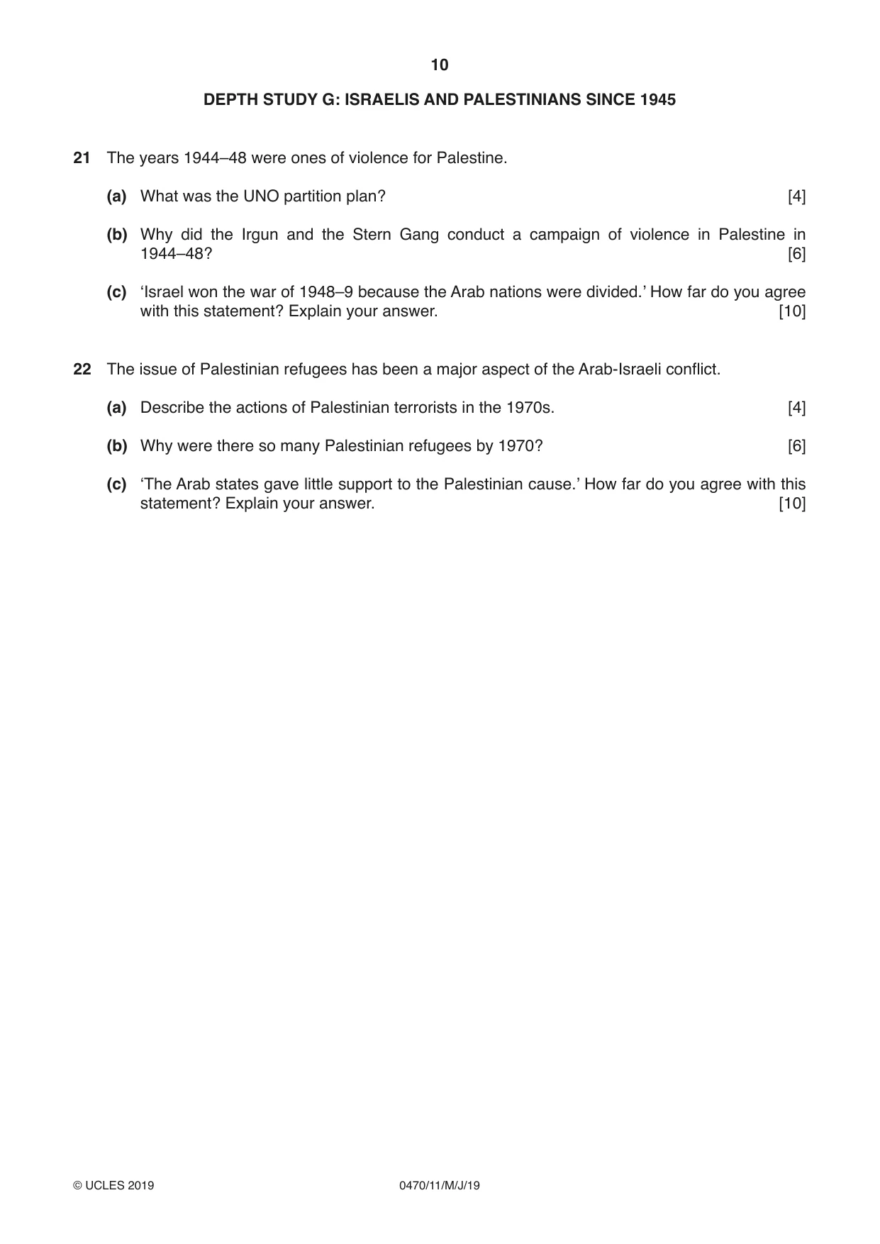 Cambridge IGCSE History 0470 2019 May/June Paper 1 · Variant 1 question paper, page 10 of 12