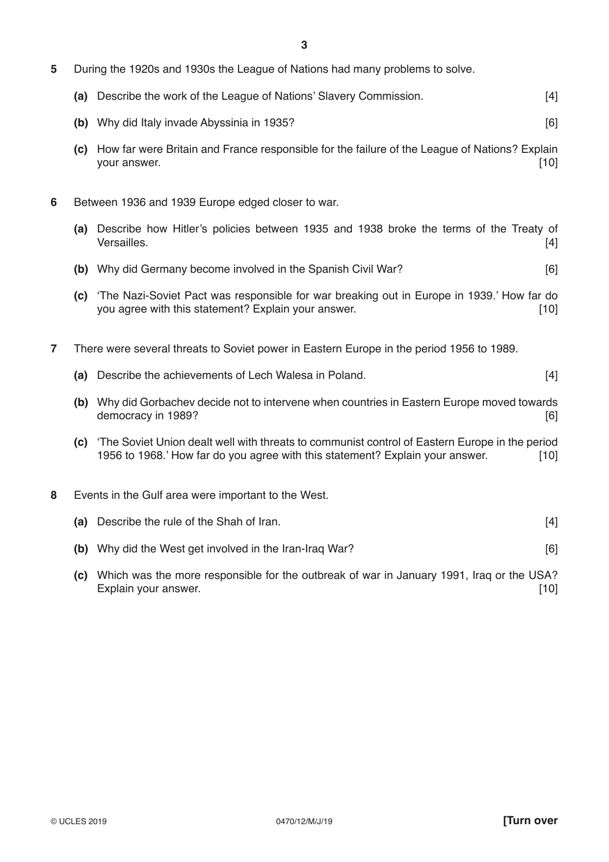 Cambridge IGCSE History 0470 2019 May/June Paper 1 · Variant 2 question paper, page 3 of 12