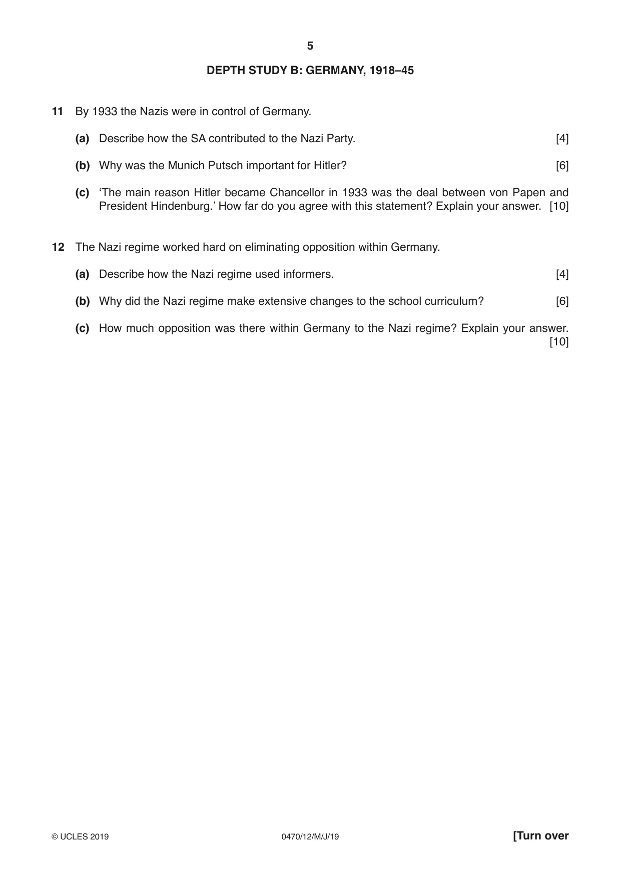 Cambridge IGCSE History 0470 2019 May/June Paper 1 · Variant 2 question paper, page 5 of 12