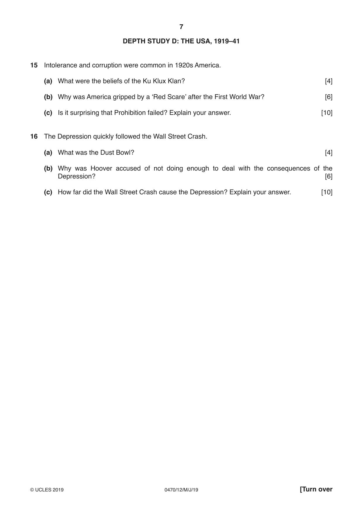 Cambridge IGCSE History 0470 2019 May/June Paper 1 · Variant 2 question paper, page 7 of 12