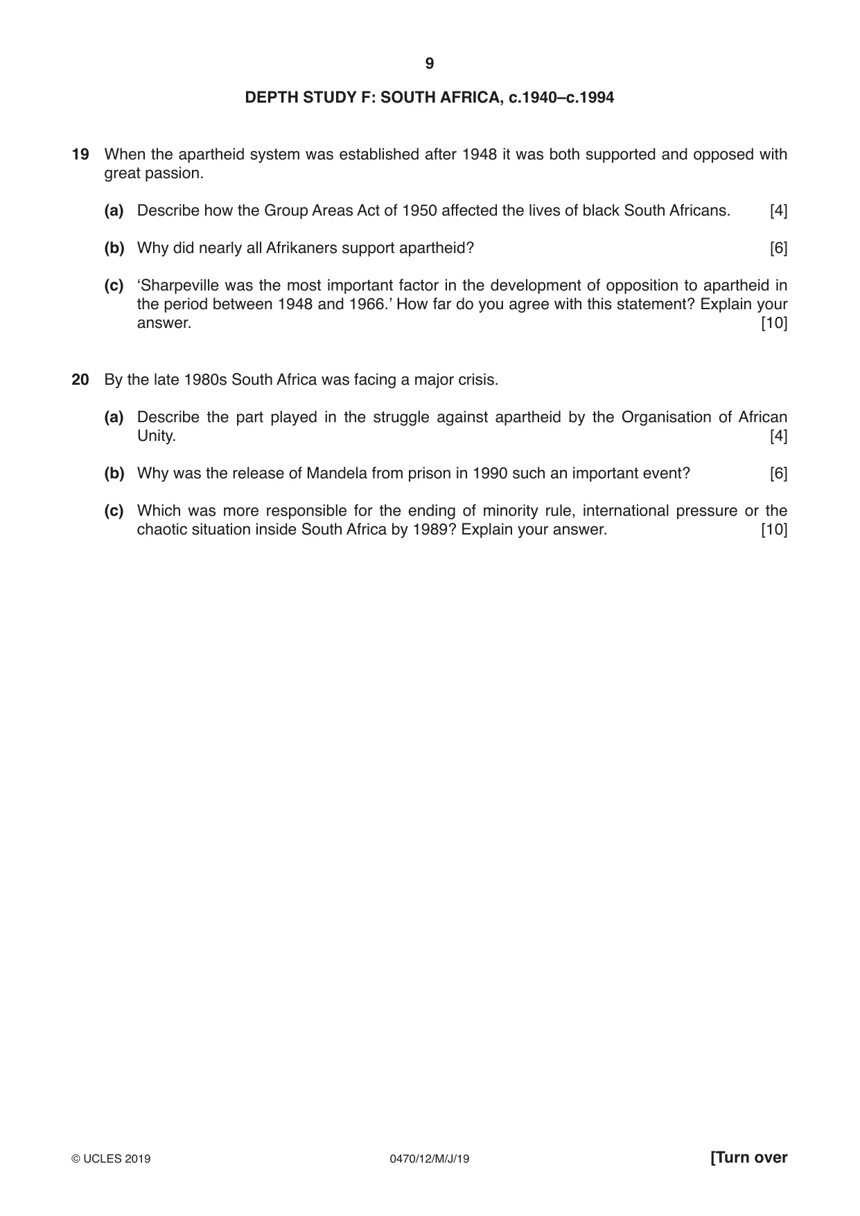 Cambridge IGCSE History 0470 2019 May/June Paper 1 · Variant 2 question paper, page 9 of 12