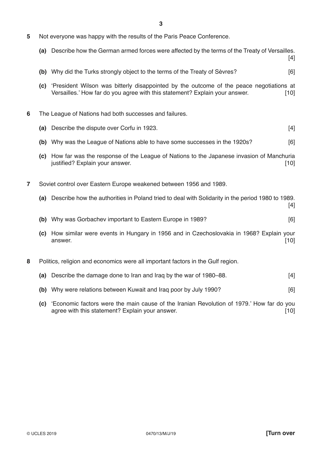 Cambridge IGCSE History 0470 2019 May/June Paper 1 · Variant 3 question paper, page 3 of 12