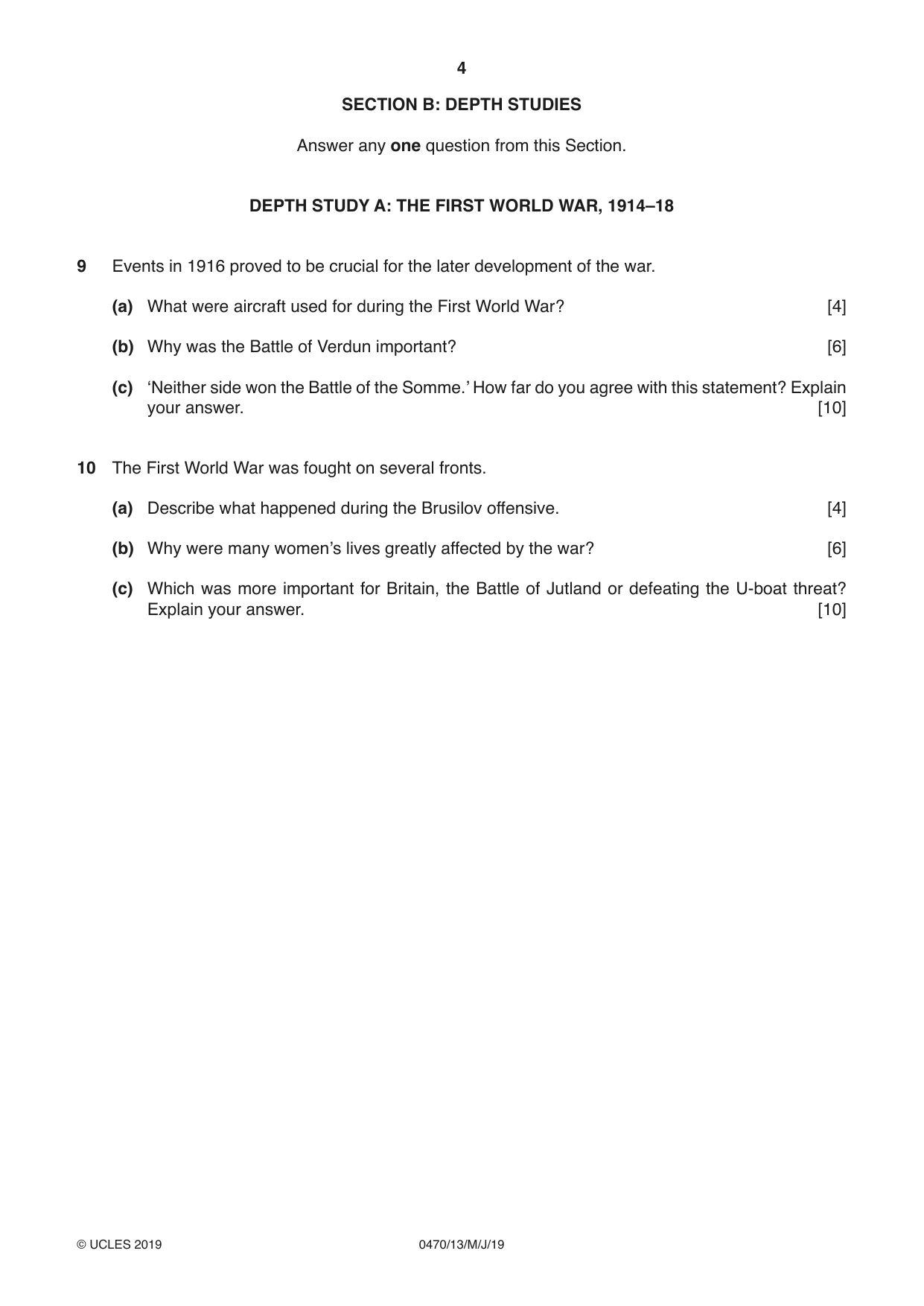 Cambridge IGCSE History 0470 2019 May/June Paper 1 · Variant 3 question paper, page 4 of 12