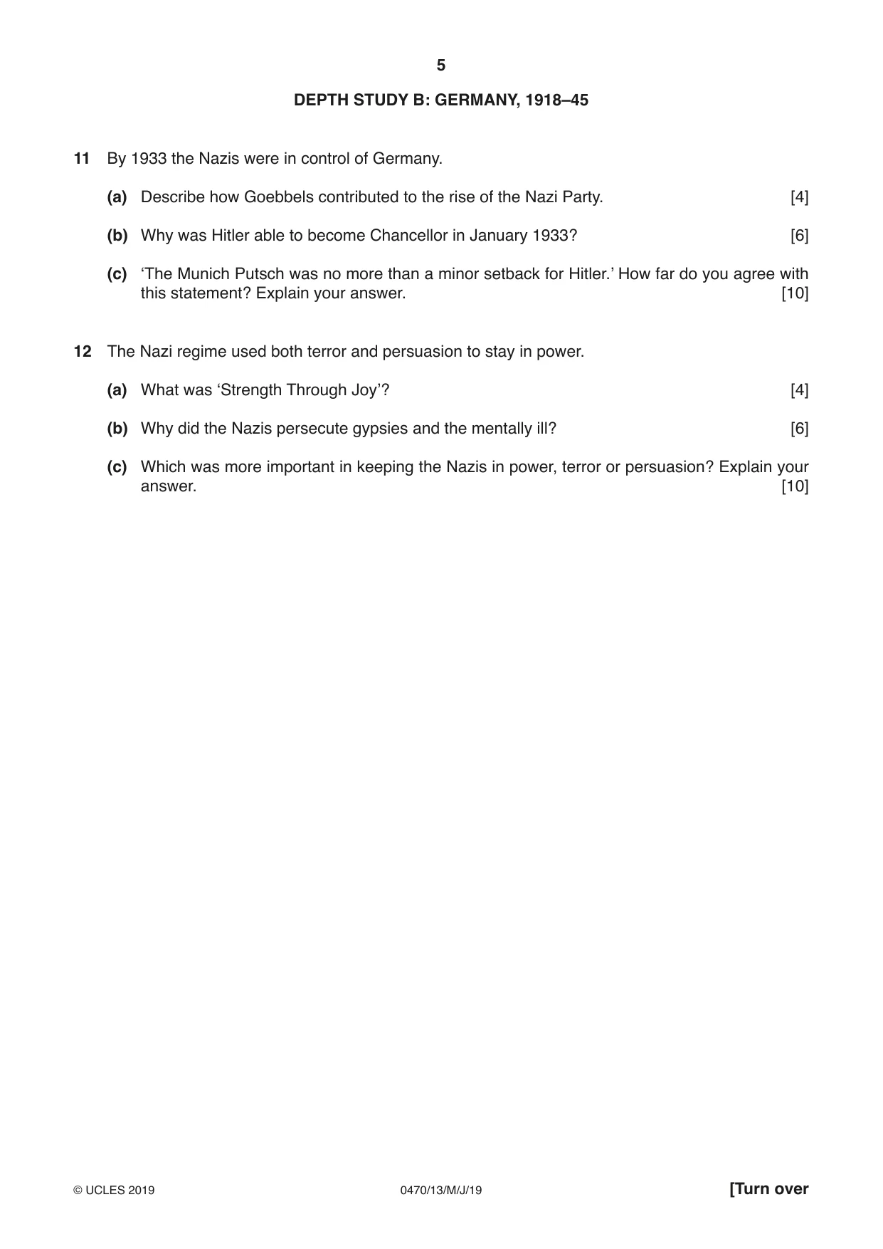 Cambridge IGCSE History 0470 2019 May/June Paper 1 · Variant 3 question paper, page 5 of 12